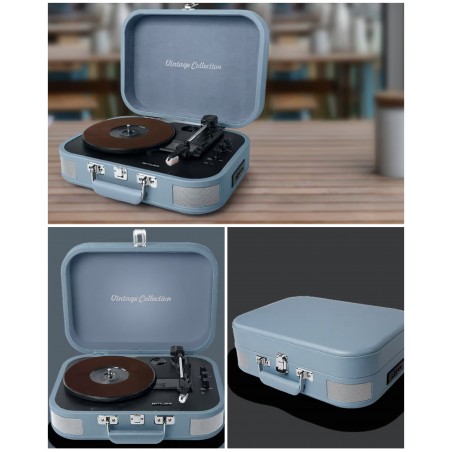Platine Vinyle vintage rétro – bleue – Bluetooth – USB – 33/45/78 Tours
