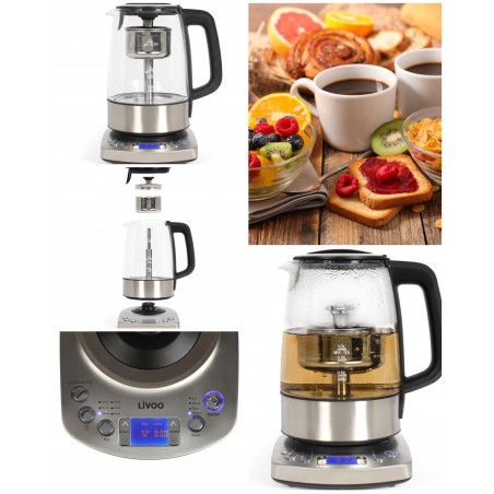 Bouilloire théière automatique en verre 1,7 L 2 200 W avec départ différé – Ecran LCD