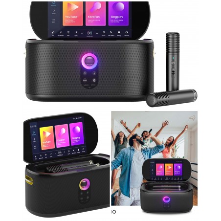 Enceinte karaoké 460 W Wi-Fi Bluetooth sur batterie – écran tactile 13,3" et 2 microphones sans fil 460 W