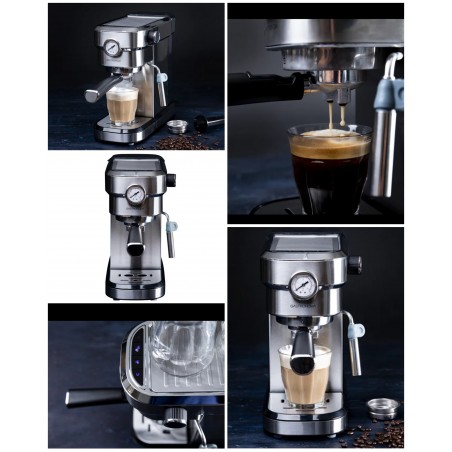 Machine à café 2-en-1 – 1 350 W-Machine à Expresso 15 BARS avec café moulu et mousseur à lait