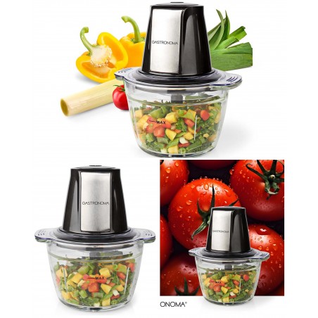 Mini Hachoir noir Inox 1 L Bol verre 500 W – 4 Lames en Inox avec Couvercle de sécurité noire