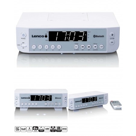 Radio FM HQ Bluetooth Eclairage LED et minuterie blanc sous Meuble Radio de cuisine – ECRAN LED blanc