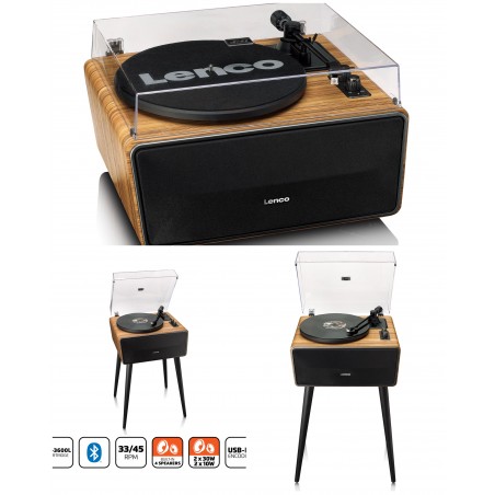 Tourne-disque avec haut-parleurs intégrés et Bluetooth® – Tourne-disque sur pieds Oakwood Bois.