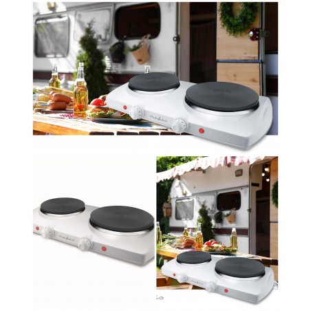 Double Plaque Chauffante électrique 2 Foyers 2 300 W Protection contre la surchauffe blanche