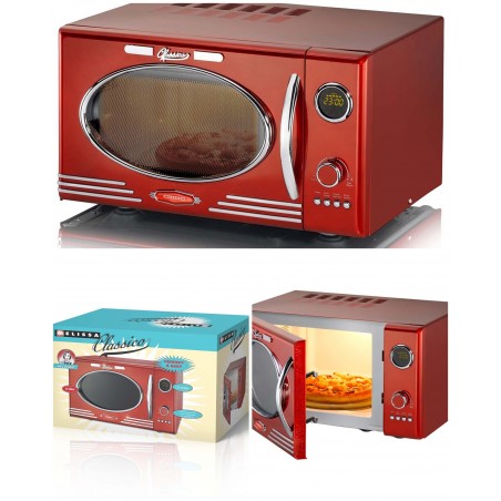 Four à micro-ondes rétro vintage grill 23 L 800 W rouge Métallique
