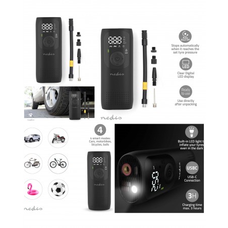 Compresseur D’air sans fil USB portatif – Lampe LED puissante intégrée Ecran LCD pour gonfler