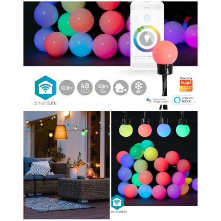 Guirlande lumineuse Wi-Fi – LED RGB+ couleurs 48 LED 10,8 m Android-IOS – Compatible TUYA