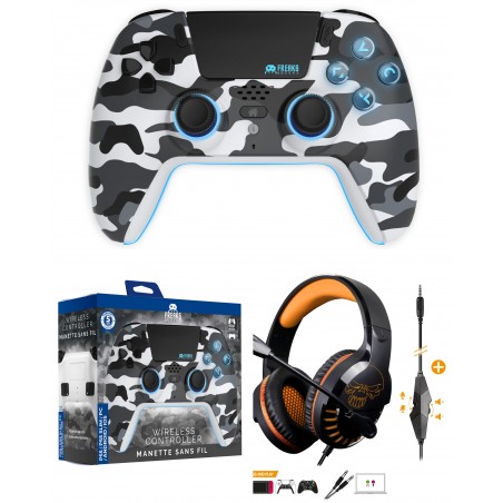 Pack manette PS5 White Camo – Pro H3 – Bluetooth – casque gamer – Compatible PS4/PS5/Xbox/PC