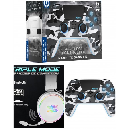 Pack manette PS5 White Camo – Pro H3 – Bluetooth – casque gamer sans fil – Compatible PS4/PS5/Xbox/PC