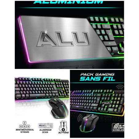 Pack gamer 2-en-1 sans fil Semi mécanique – clavier et souris gaming sans fil