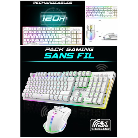Pack gamer 2-en-1 sans fil Semi mécanique – clavier et souris gaming sans fil