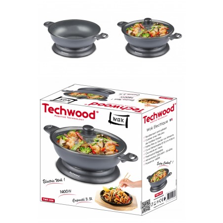 Wok électrique 3,6 L noir 1 400 W Revêtement antiadhésif