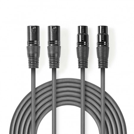 Câble Audio XLR Symétrique | 2x XLR Mâles à 3 Broches - 2x XLR Femelles à 3 Broches | 1,5 m | Gris