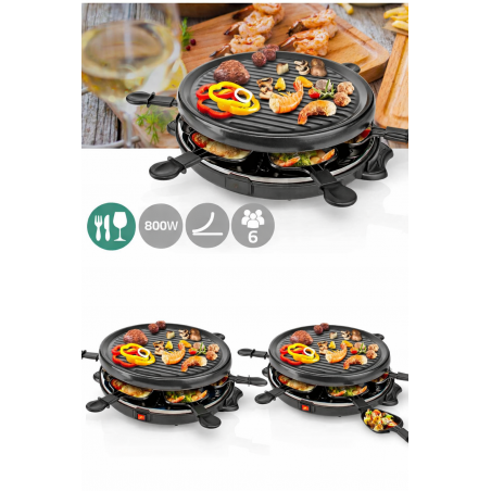 Set Raclette / Gourmet 6 Personnes – Appareil à Raclette 800 W avec Plaque Grill 29 cm