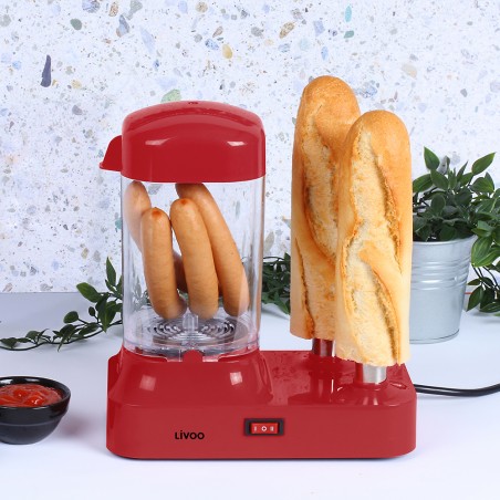Machine à hot dog rouge électrique Cuisson vapeur 340 W – Capacité 6 saucisses