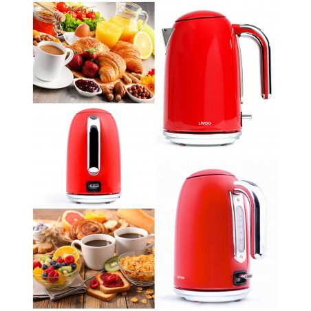 Bouilloire vintage rétro rouge 2 200 W 1,7 L inoxydable sans fil DESIGN rétro