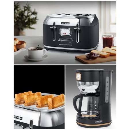 Cafetière vintage 1,4 L 10 à 12 tasses 1 000 W – grille-pain rétro 4 TRANCHES 1 800 W – Bouilloire vintage 1,7 L – 2 200 W