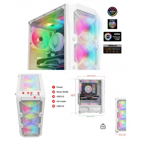 Boîtier PC gamer blanc – REBEL XT DARK Spirit of gamer – ATX – Refroidissement ARGB – Design en verre trempé