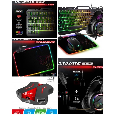 Pack gamer Spirit of gamer Pro-ultimate mkh5 souris RGB + clavier RGB + tapis souris RGB + crossgame