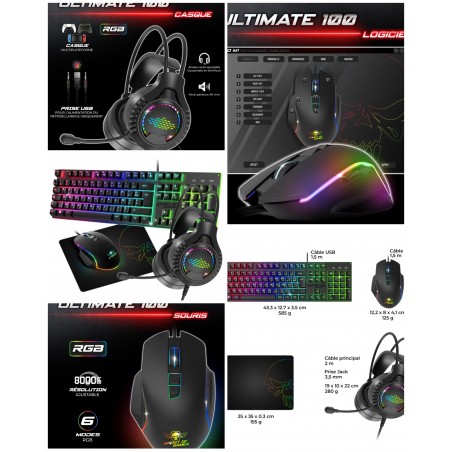 Pack gamer 4-en-1 Spirit of gamer Pro-ultimate mkh5 souris RGB + clavier RGB + tapis souris RGB + casque