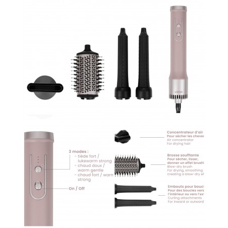 Sèche-cheveux 4-en-1 – Lisseur – 2 Boucleurs 1 200 W Diffuseur 3 Réglages de Chaleur – Protection contre la surchauffe