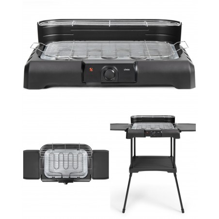 Barbecue électrique 2 200 W – 2-en-1 sur Pieds ou de Table noir avec variateur lumineux 2 000 W