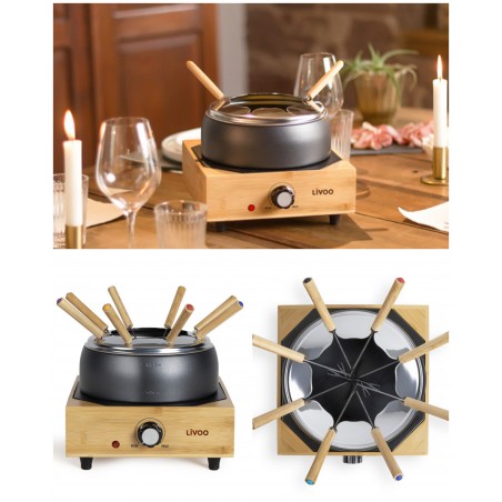 Appareil à Fondue 8 Personnes – 800 W – BOIS – fond antidérapant – protection contre la surchauffe