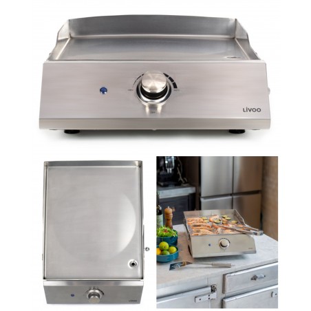 Plancha Inox grill électrique Pro 2 800 W Grande surface de cuisson antiadhésive thermostat ajustable