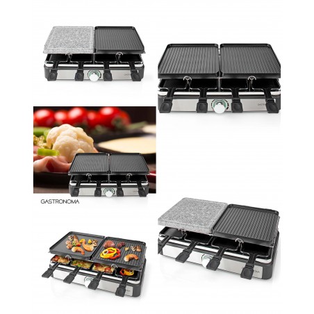 Appareil à Raclette-Grill – 3-en-1 – 1 400 W – 8 PERSONNES – Inox – 8 poêlons