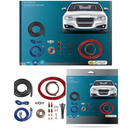 KIT CABLAGE D'ALIMENTATION GOLD HQ 10 mm² 1 200 W Plaqué or Car Audio