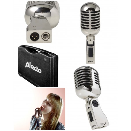Microphone de chant Pro rétro vintage Chromé XLR – Câble de connexion XLR de 5 mètres – Malette de rangement