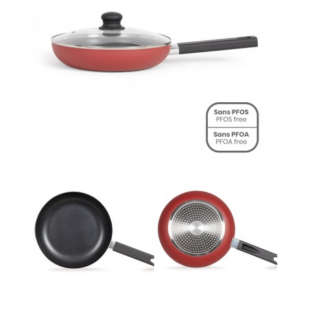 Sauteuse 26 cm rouge – Couvercle en verre trempé avec aérateur vapeur – tous feux dont induction