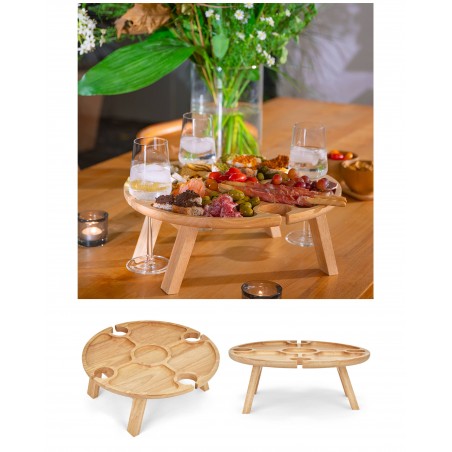 Plateau 35 cm pour apéritif EN BOIS hévéa avec pieds 35 cm – Pieds pliables