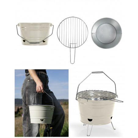 Barbecue portable à charbon Beige Ø 27 cm Grille de cuisson chromée Pieds pliables