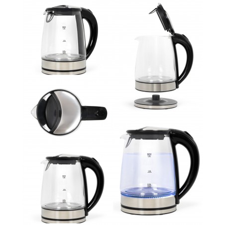 Bouilloire électrique Inox 1,8 L Verre Transparent 1 500 W élément Rotatif à 360 degrés – LED bleue