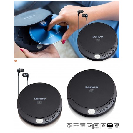 Lecteur CD portable noir avec fonction de recharge