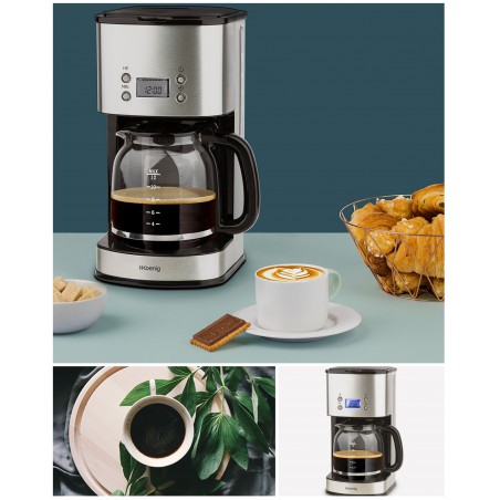 Cafetière Design Inox Programmable 1,5 L grise 1 000 W – Fonction maintien au chaud