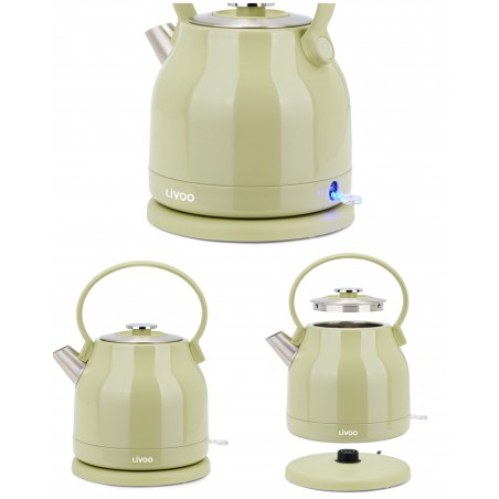 Bouilloire Inox rétro 1,5 L verte Inox Sans Fil 2 200 W