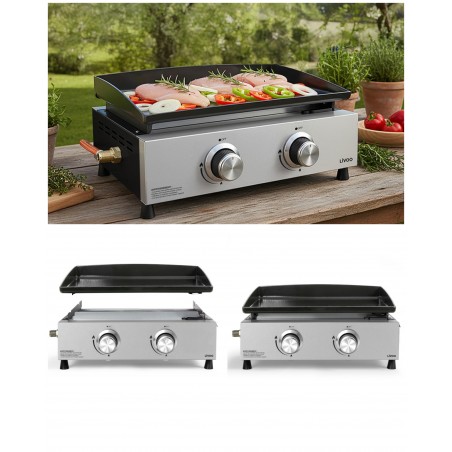 Plancha gaz Barbecue 2 brûleurs acier émaillée 45,5 × 35 cm