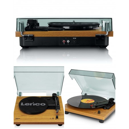 Platine DISQUE Vinyle bois 33 45 Tours Stéréo Semi-automatique RCA 2 haut-parleurs intégrés