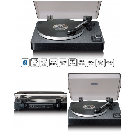 Platine Vinyle Verticale vintage grise – Tourne-Disque – Bluetooth 5.3 – Platine Vinyle