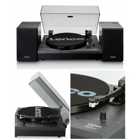 Platine vinyle Bluetooth HQ et deux haut-parleurs externes noir