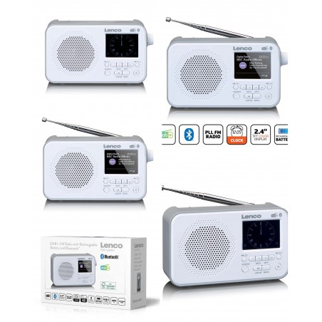 Radio FM DAB+ Bluetooth portable sur batterie compacte écran LCD 2.4'' blanche