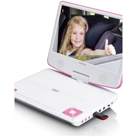Lecteur DVD portable Ecran 9'' DVD-R/RW, DVD+R, CD + casque USB + télécommande + SUPPORT