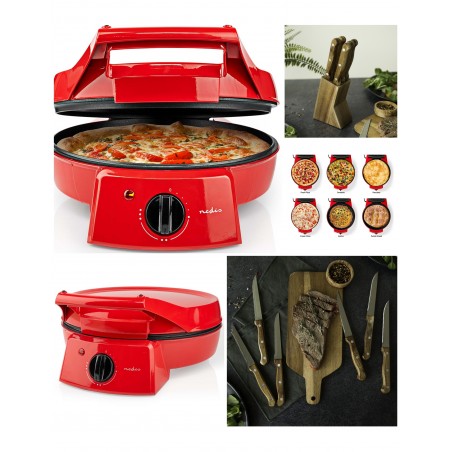 Four à Pizza 1 800 W rouge – tartes – Grill – Plancha – Pierre antiadhésif – pancakes – omelettes – quiches