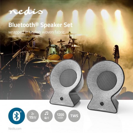 Enceinte Bluetooth® en tissu | 2x 15 W |Stéréo sans fil  | Gris/noir