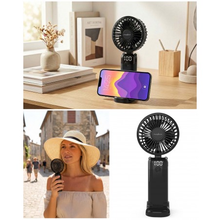 Ventilateur rechargeable – Support téléphone – rechargeable USB-C – Écran digital – 6 vitesses