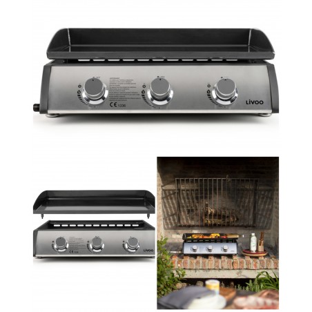 BARBECUE Plancha gaz 3 bruleurs en acier émaillée Allumage automatique