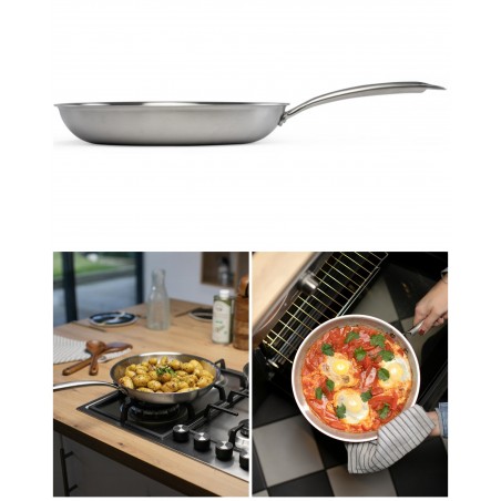 Poêle en acier inoxydable Pro 24 cm pour brigade