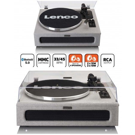 Platine Disque Vinyle – Bluetooth 5.0 – 4 haut-parleurs intégrés – vintage grise